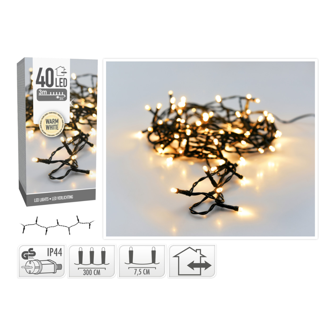 Ljósketa 40LED heithvít uttandura