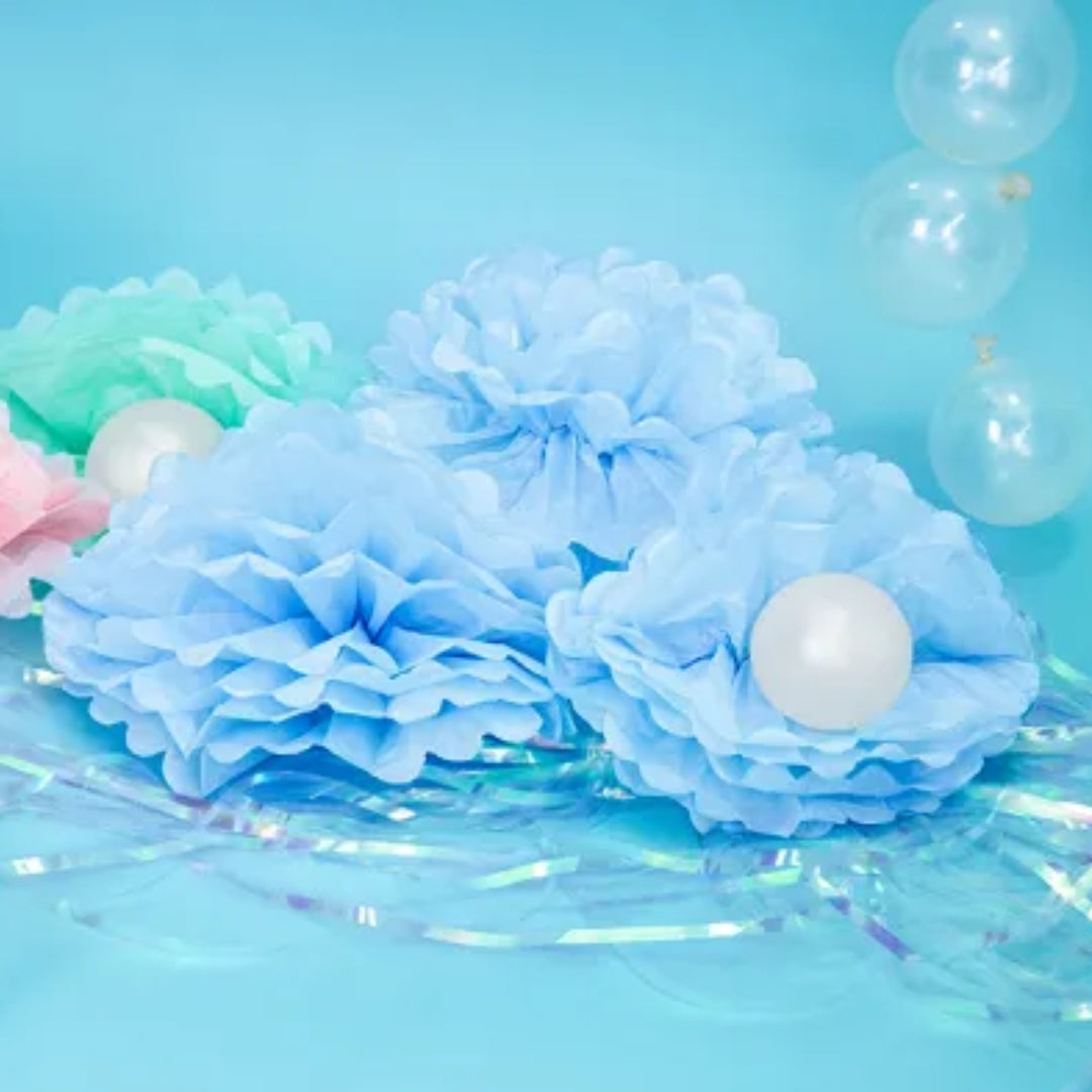 PartyDeco Pompon papír lj. blátt 25cm