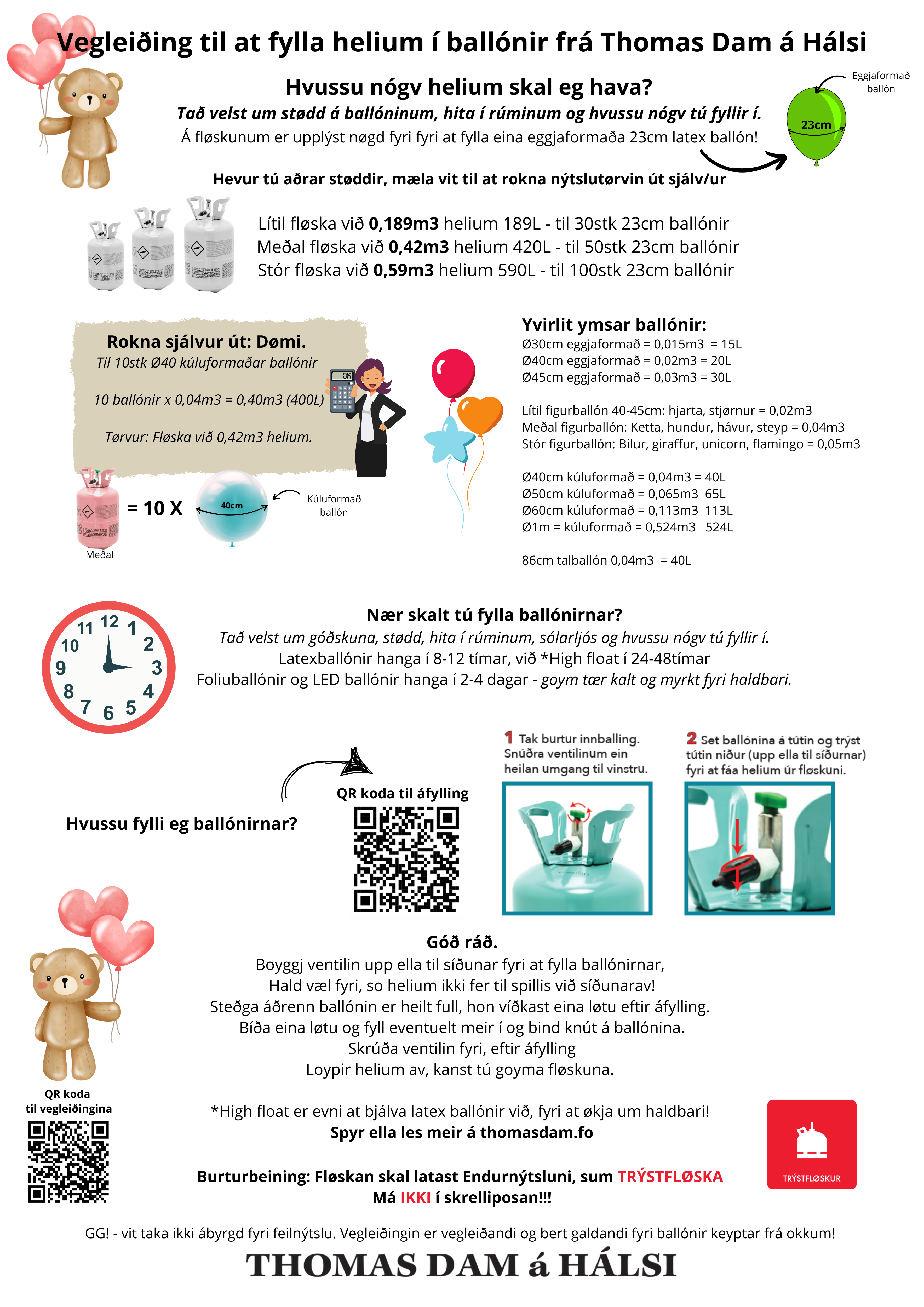Heliumsfløska Meðal Pink 0,42m3 max 50stk 23cm ballónir
