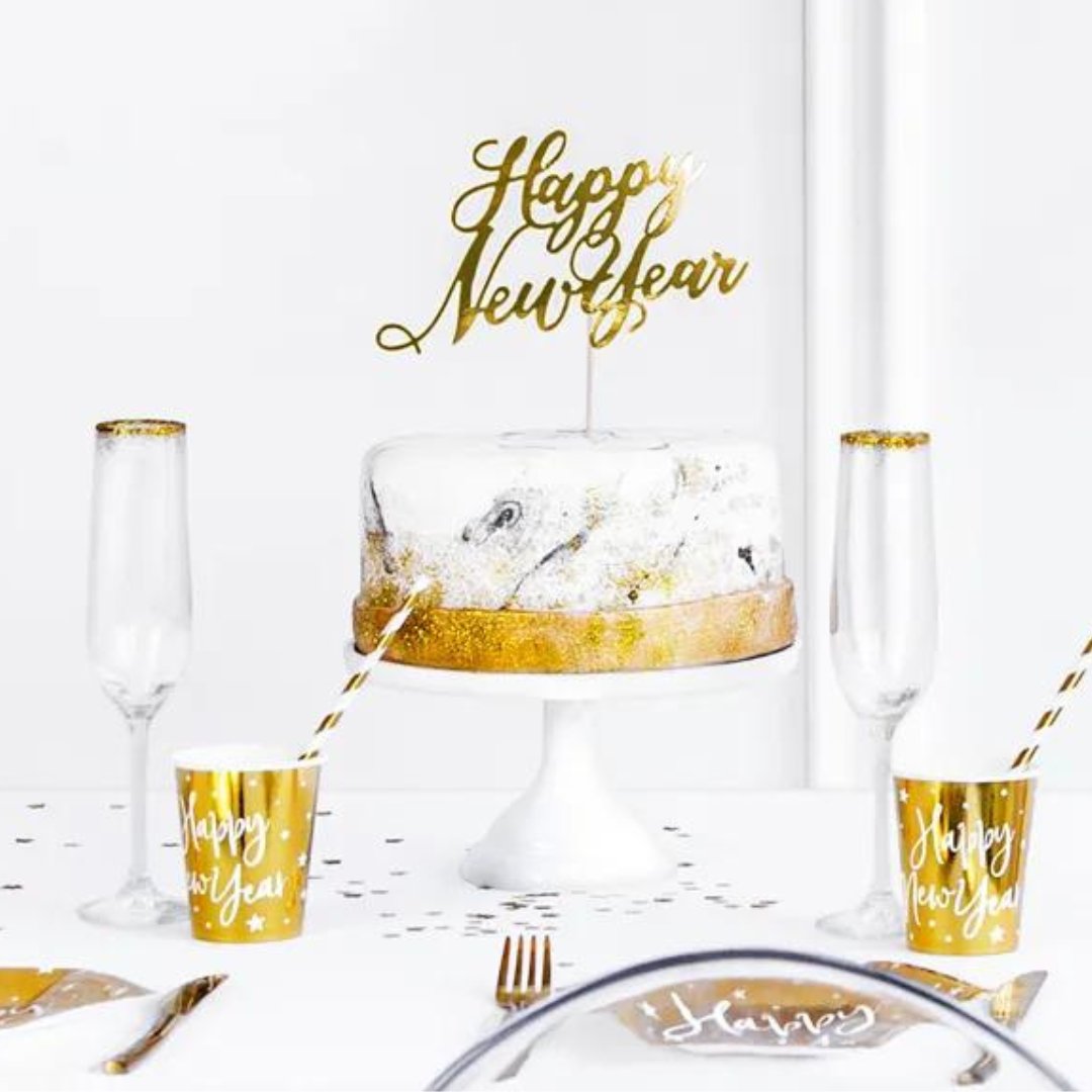 Partydeco Køkutoppur &quot;Happy New Year&quot; gull 24cm