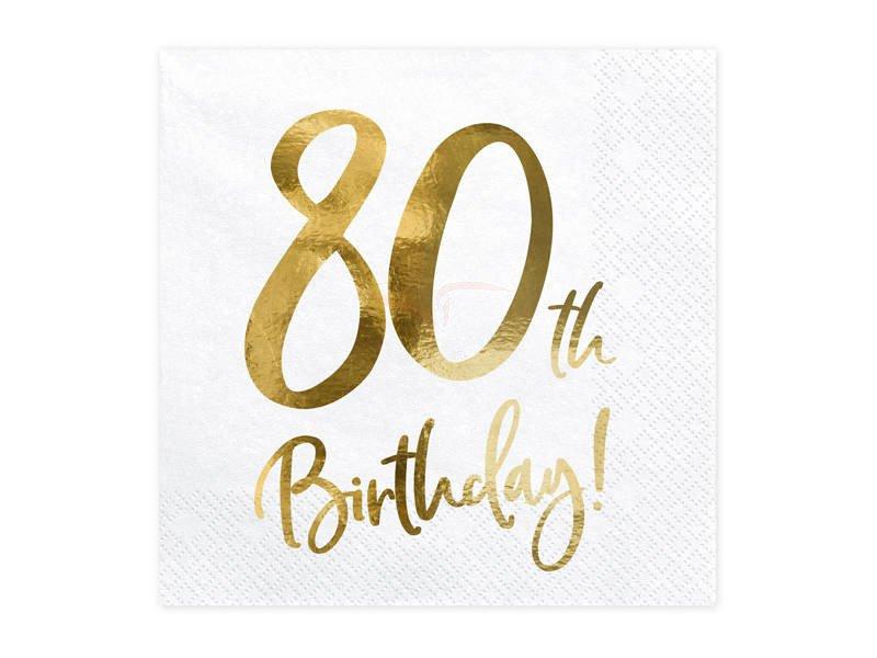PartyDeco Serviettar 33cm 20stk 80th Birthday gull