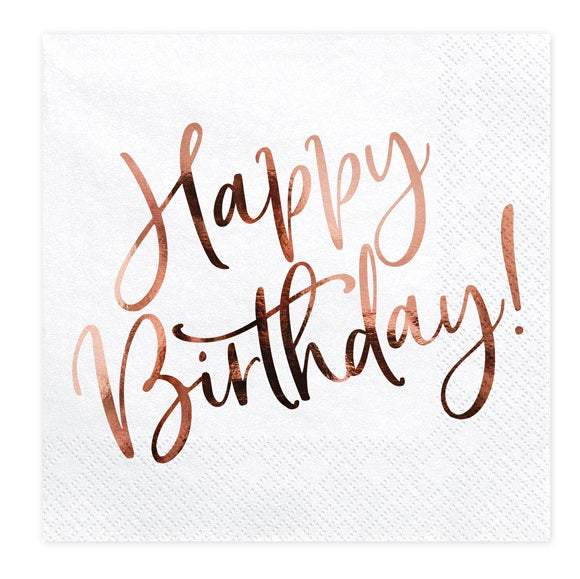 Serviettar 33cm Happy Birthday Rose Gold 20stk