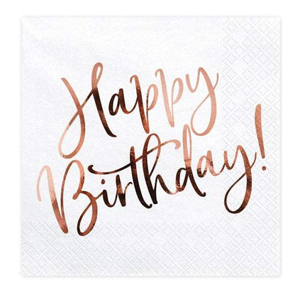 Serviettar 33cm Happy Birthday Rose Gold 20stk