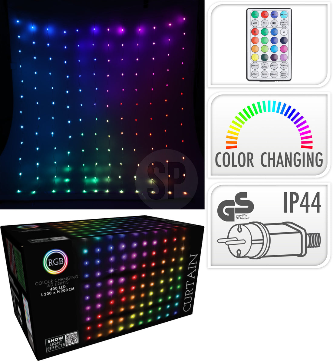 Gardinketa 2m 400LED Marglitt+fleirfunksjón
