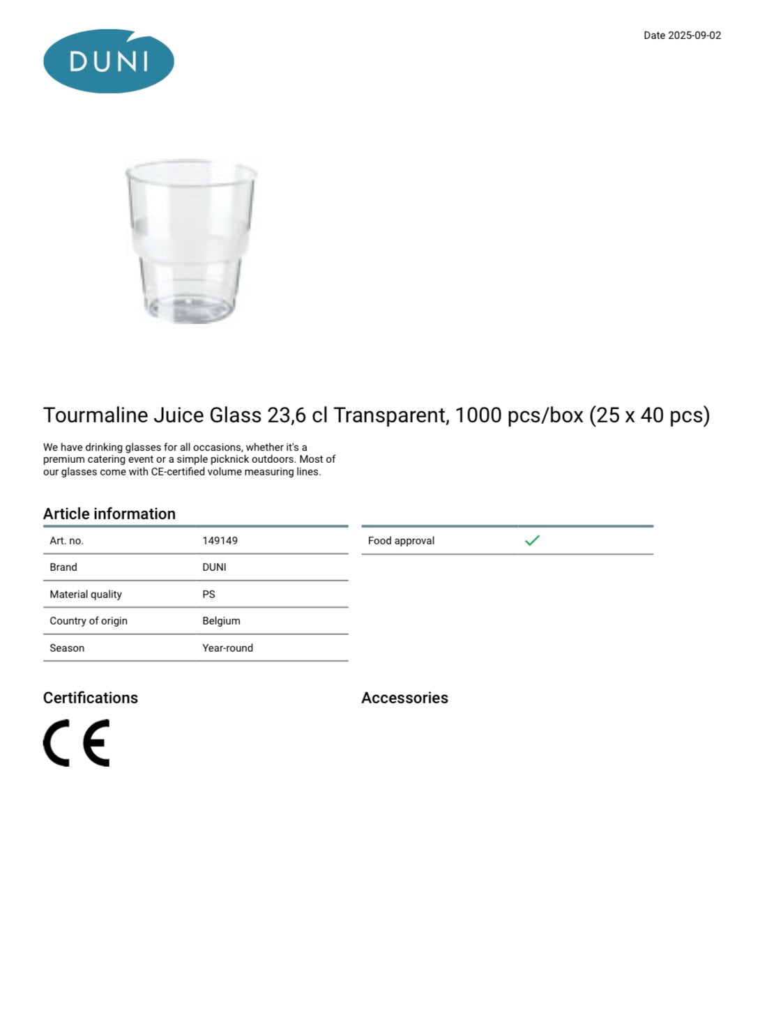 Duni Glas 25cl Krystal Extra RPET 40stk|Kart/25