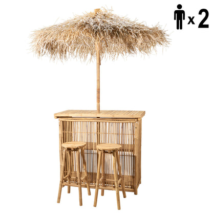 Barr v/2 barstólum &amp; parasól 120x105cm úr bambus