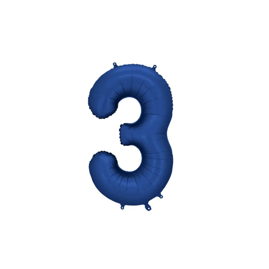 Tallballónir "3" 86cm navy blátt