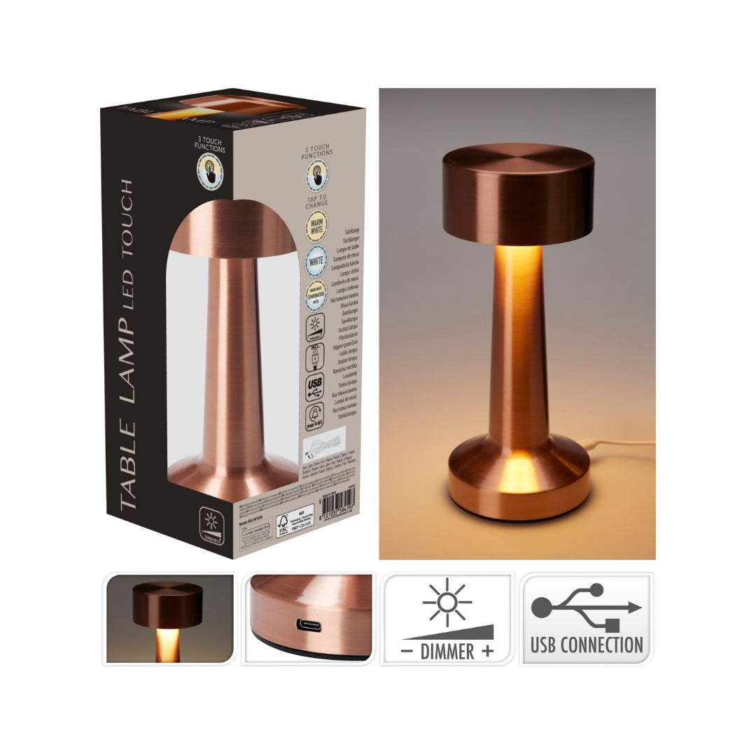 LED lampa H21cm Ø8cm kopar USB