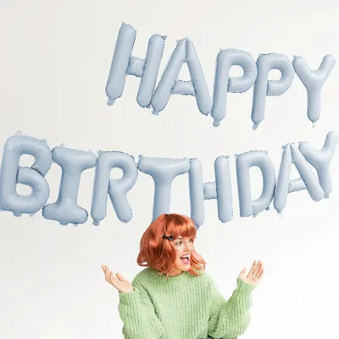 Ballónstavir "Happy birthday" 340x35cm lj. blátt