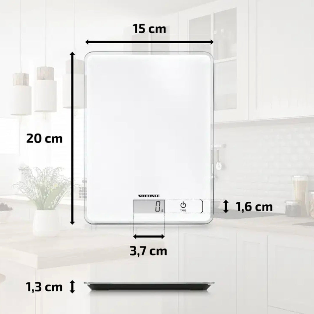 Køksvekt 5kg 1gr interval 20x15x1,3cm Soehnle