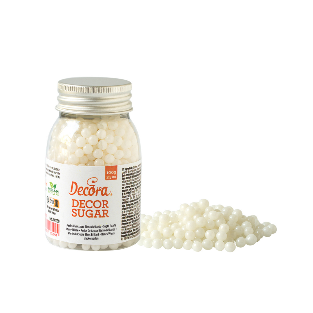 Decora skreytsukur perlur hvítar 100gr Ø5mm