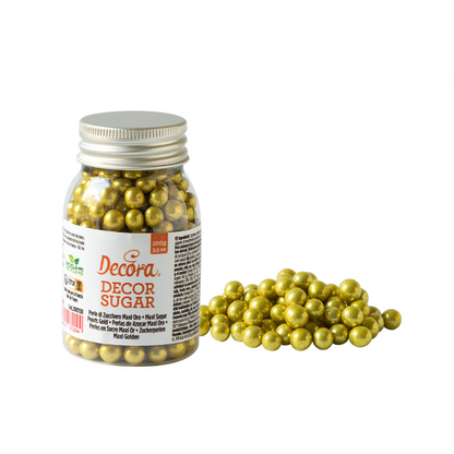 Decora skreytsukur perlur gull 100gr Ø7mm