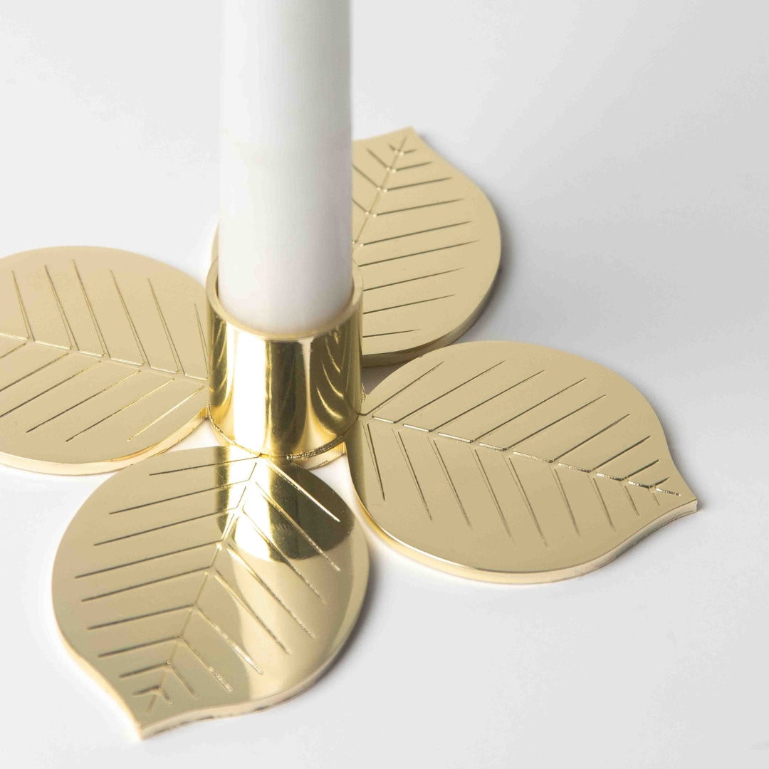 Ljósastaki Fýra bløð Ø10,5cm Gull Metal