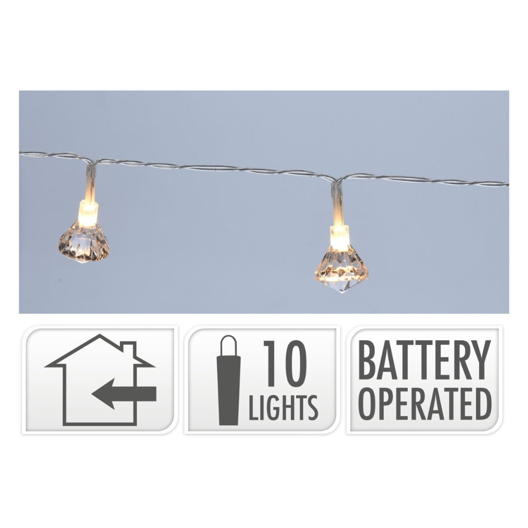 EH LED ljósketa diamant heithvít t/batterí