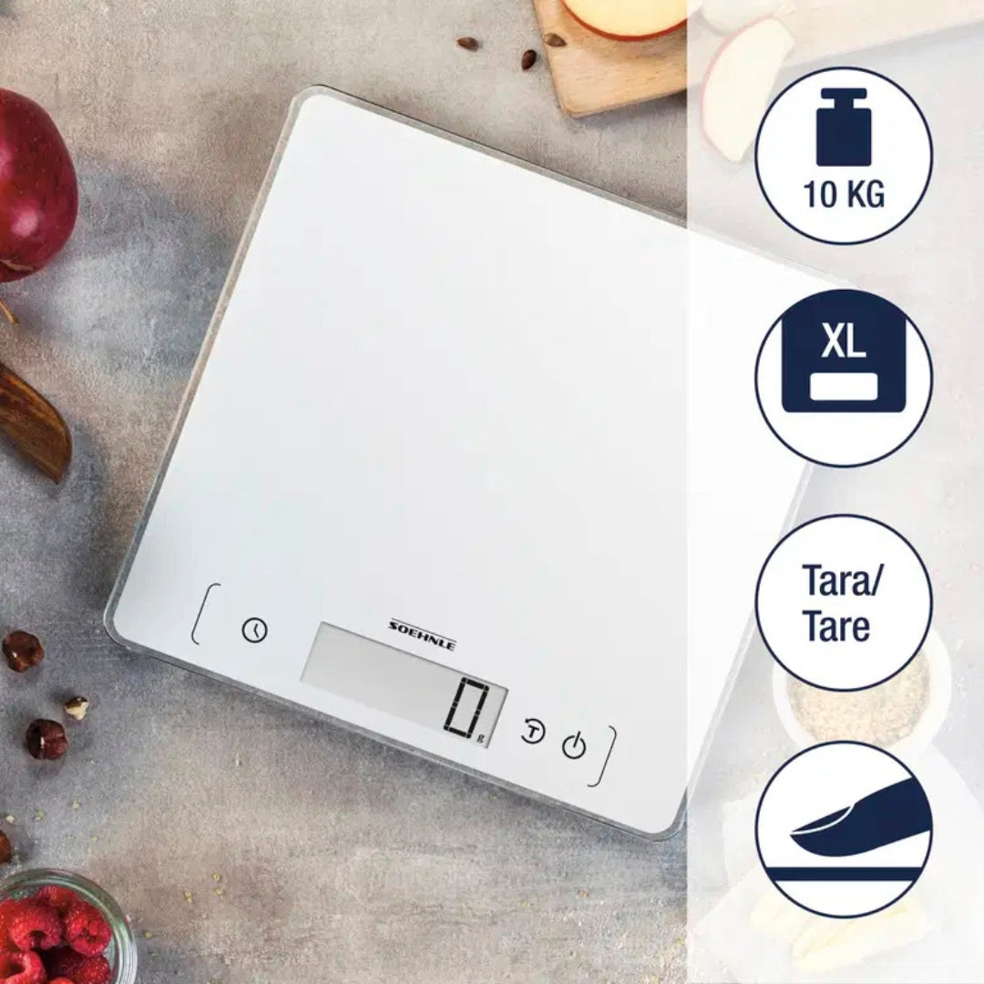Køksvekt 10kg 1gr interval 22x22x1,8cm Soehnle