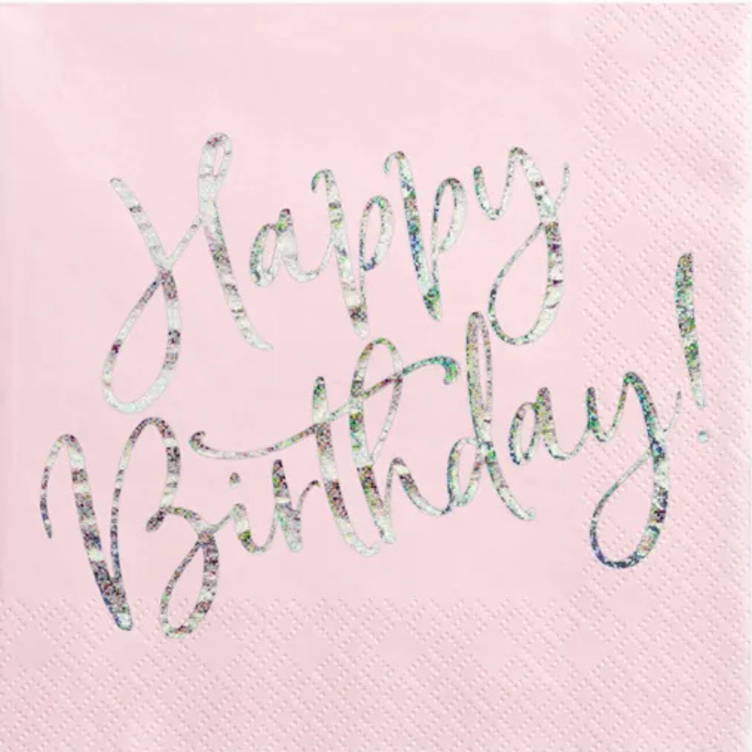 Serviettar 3-lags 33cm Happy Birthday Rosa 20stk