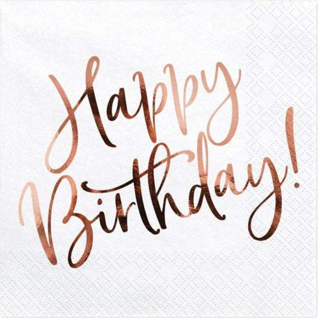 Serviettar 33cm Happy Birthday Rose Gold 20stk