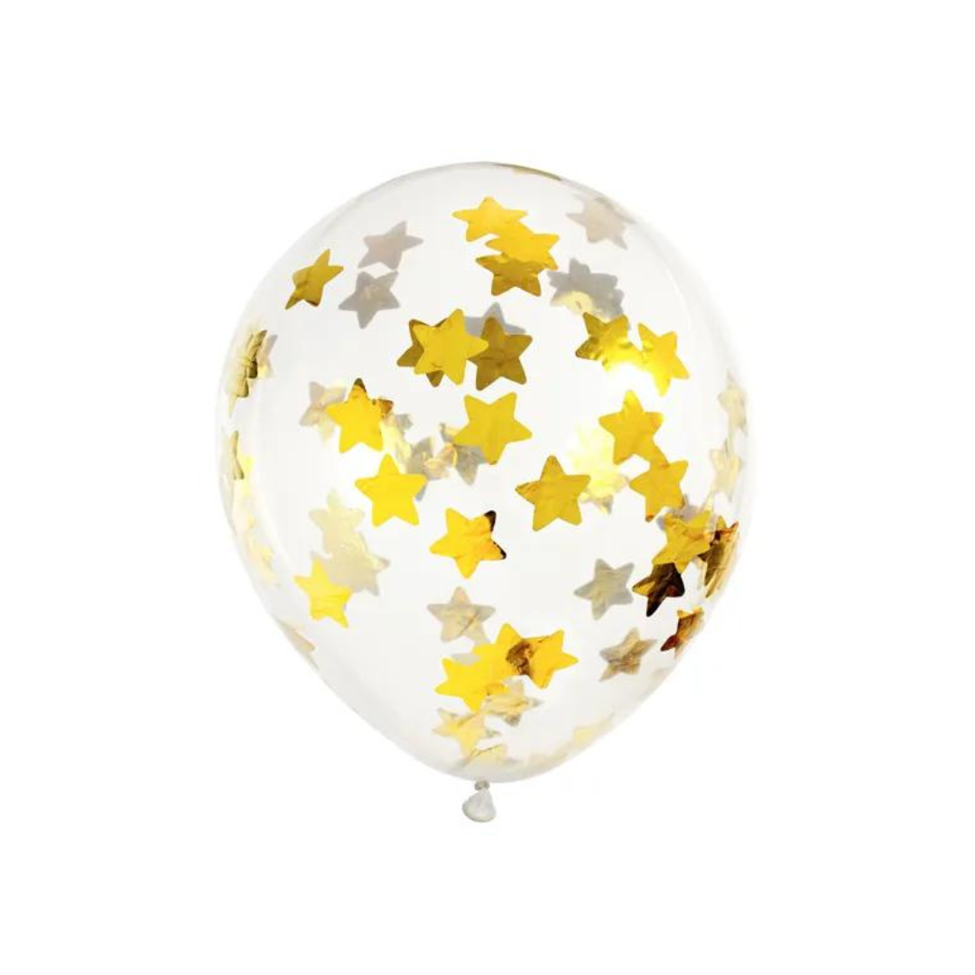 Ballónir konfetti stjørnur 30cm Gull 6stk