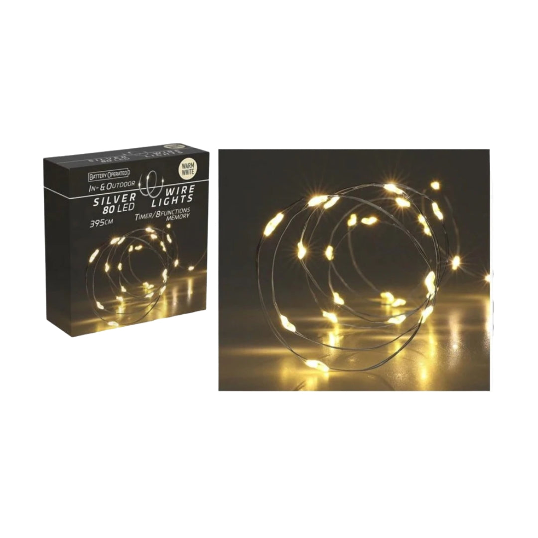 LED ljósketa 80led 395cm heithvít v/timara batterí