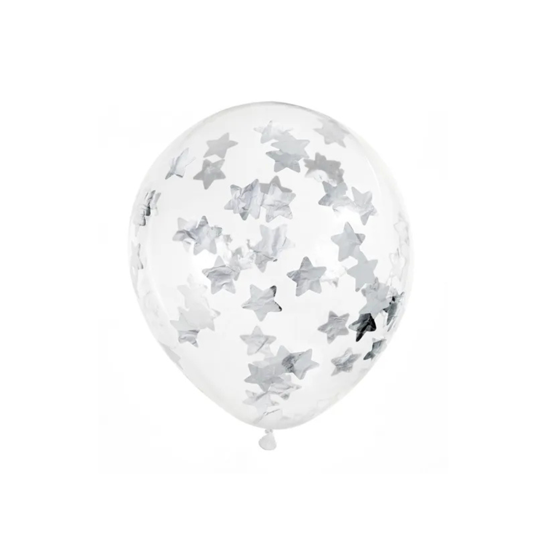 Ballónir konfetti silvur stjørnur 30cm 30cm 6stk