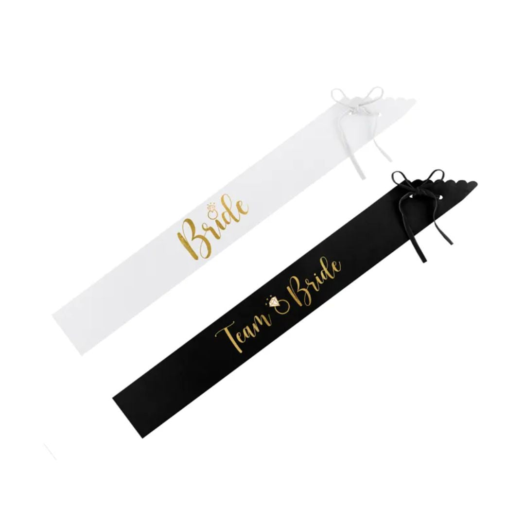 Skráband bride to be &amp; Bride svørt/hvítt 75cm 6stk