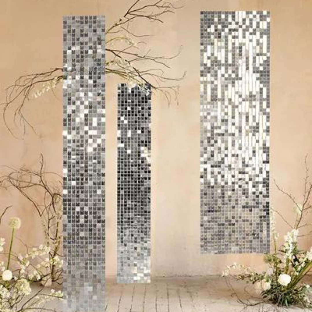 Partydeco Bakveggur Sequin 30x30cm silvur