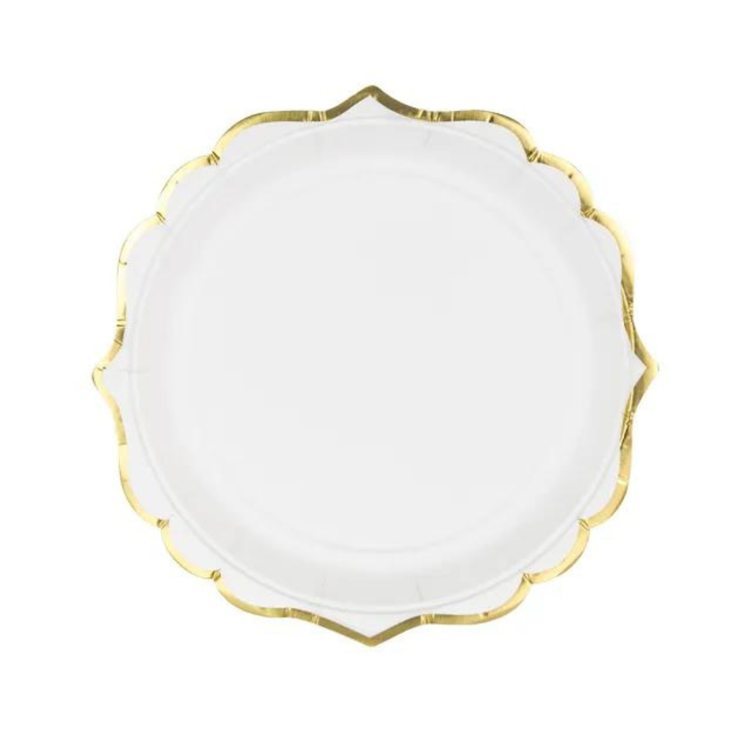 Partydeco Tallerkar 18,5cm 6stk Hvítt v/Gullrond