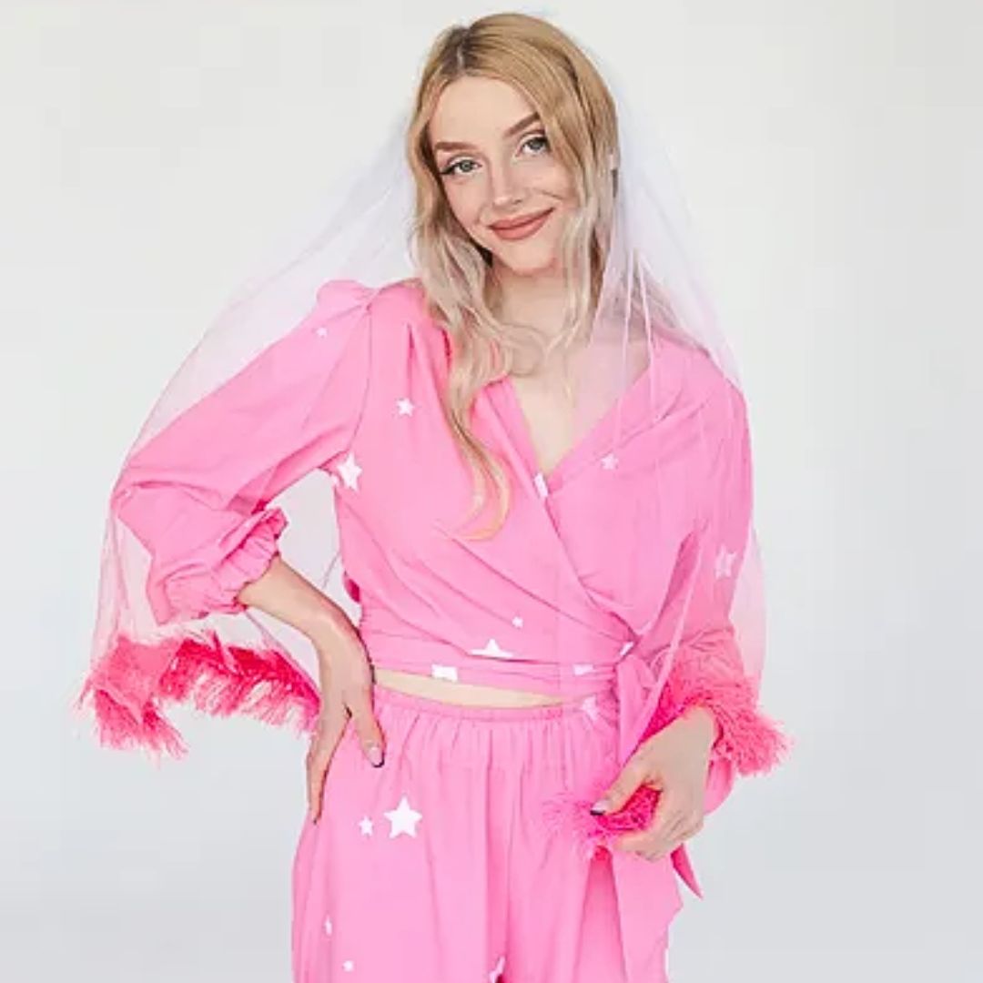 Party Deco Brúðarslør pink 69cm