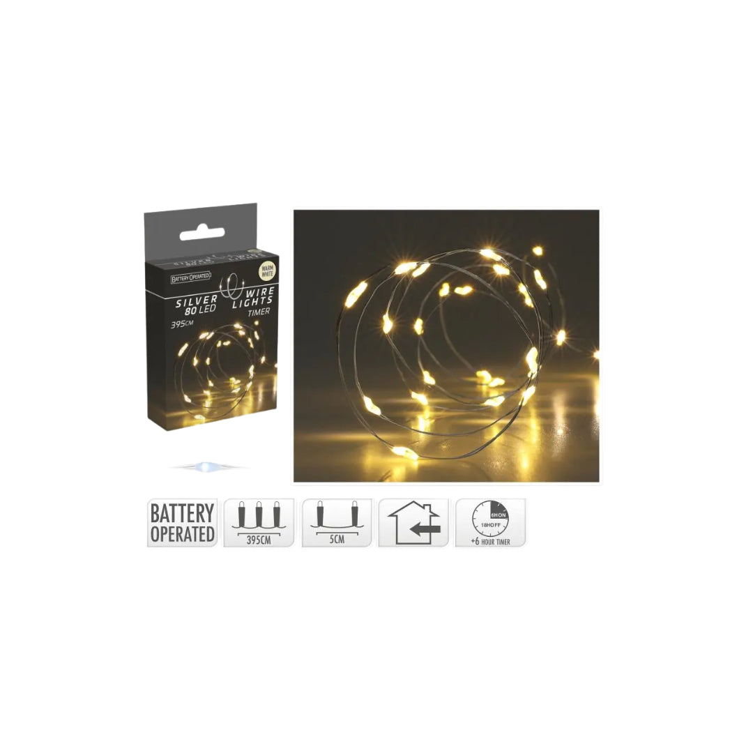 EH LED ljósketa 80led heithvít t/batterí