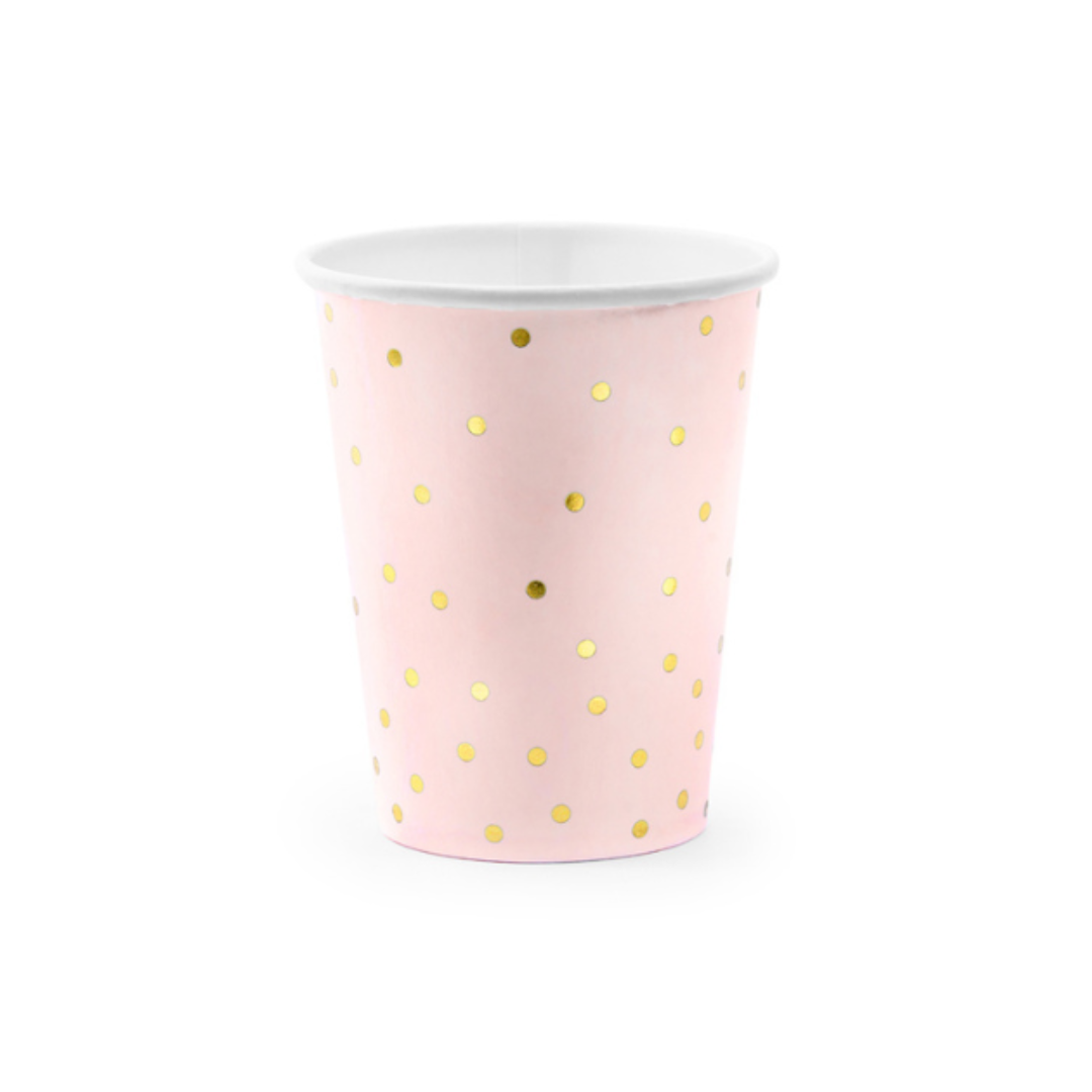 Partydeco Pappbikur Polka Dots Rosa 260ml 6stk