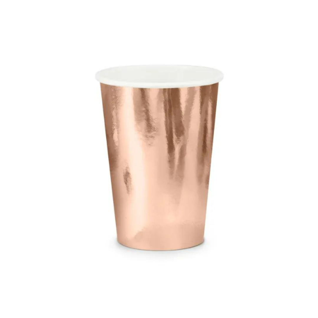 Partydeco Pappbikur rosa gull 220ml 6stk