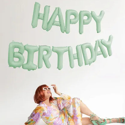 Ballónstavir "Happy birthday" 340x35cm ljóst grønt
