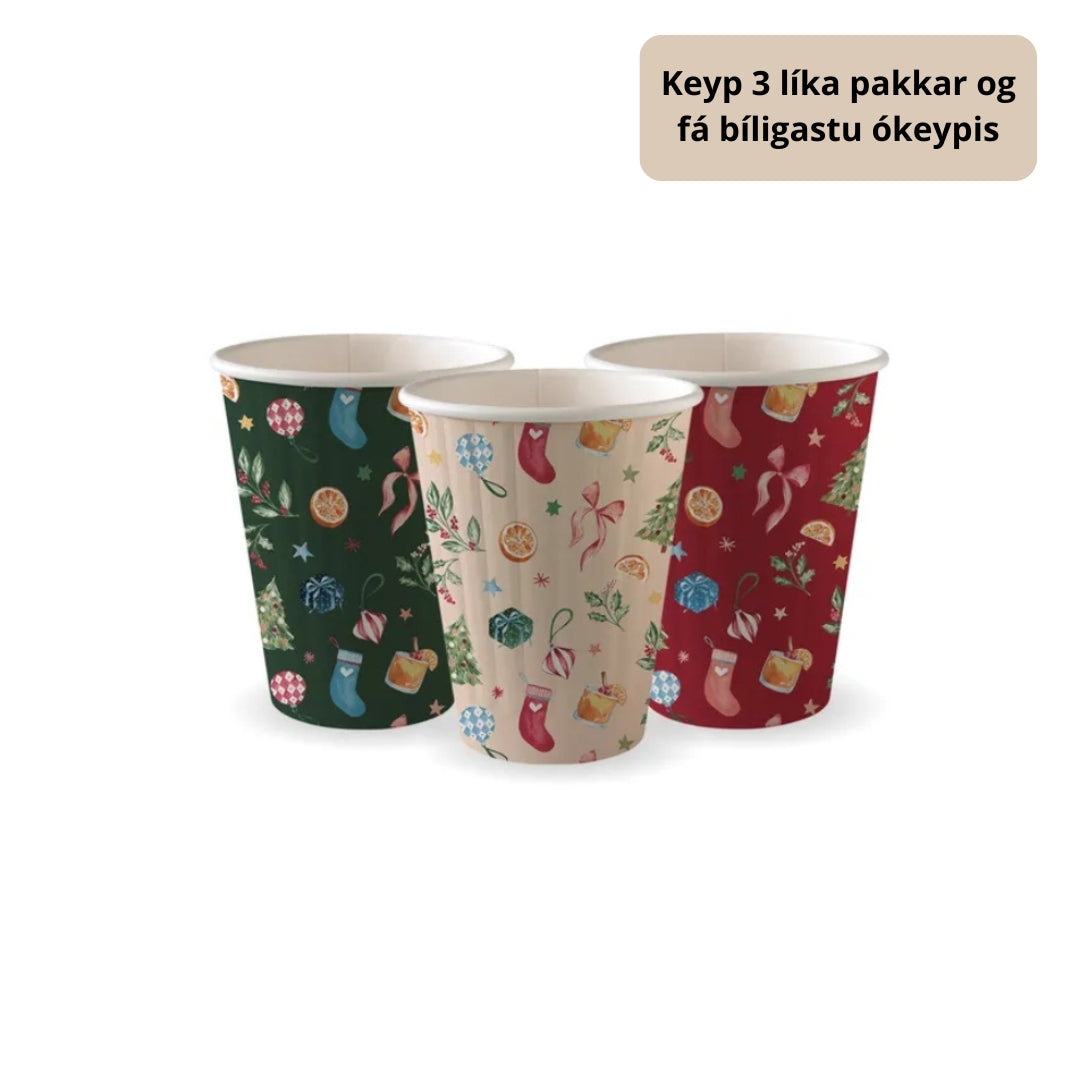 Pappbikar 24cl 2lag 25stk|20/kar Jólahugni (ymisk motiv)