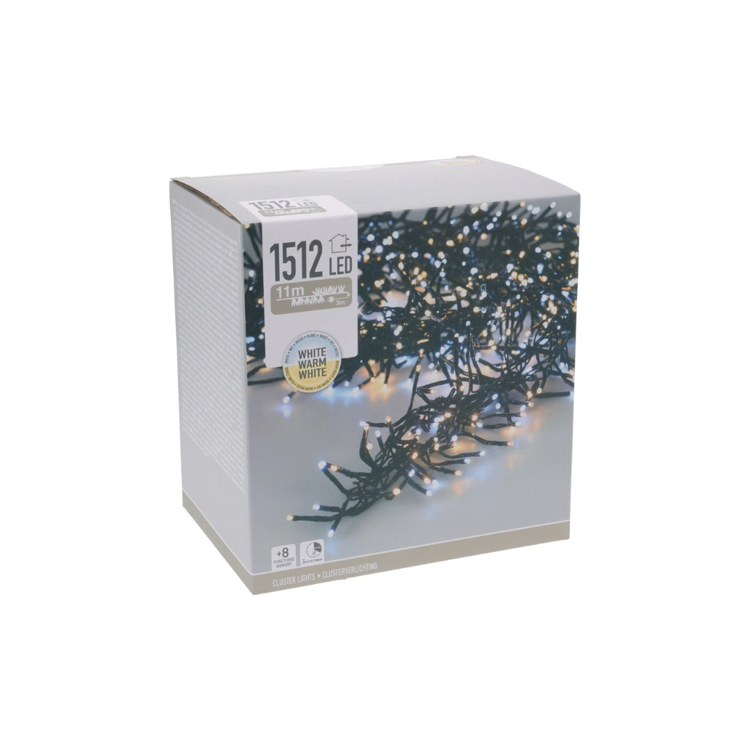 Ljósketa clusterlight 11m 1512LED H.hvít Tim/8funkt