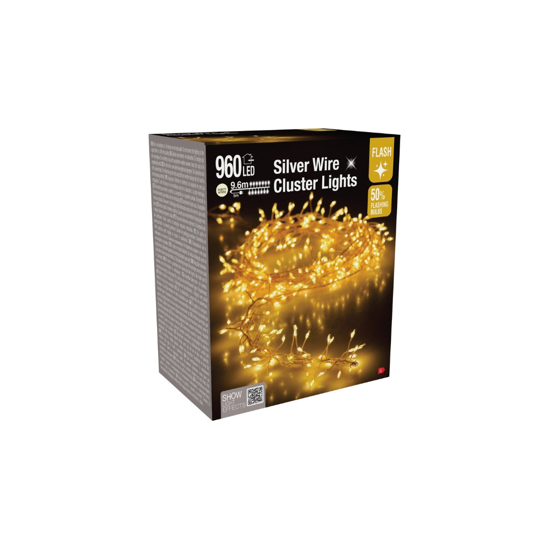 Ljósketa clusterlight flash 9,6m 960LED Heithvít