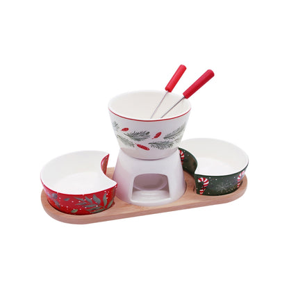 EH Fondue sett porselen á træbakka
