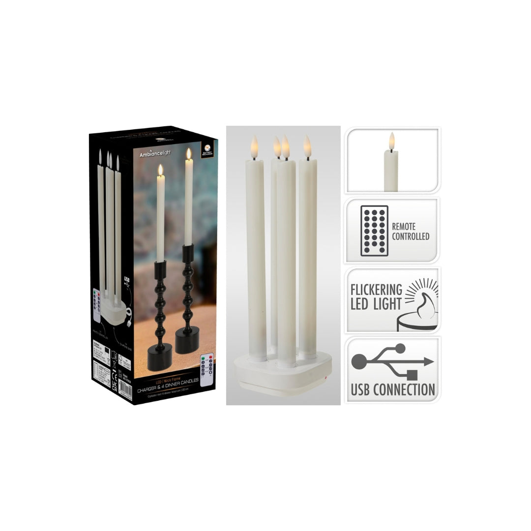LED stakaljós 4stk H18cm løðistatión USB+fjarstýr.