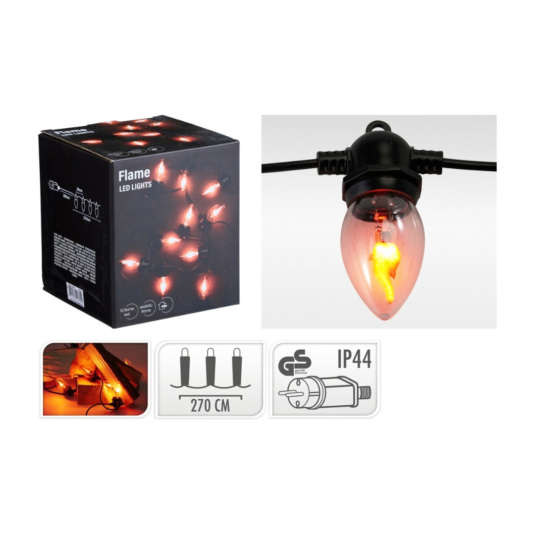 LED Ljósketa v/ flammueffekt 10perur 3m