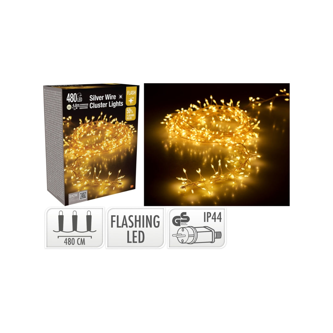 LED ljósketa clusterlight flash 4,8m 480stk H.hvít
