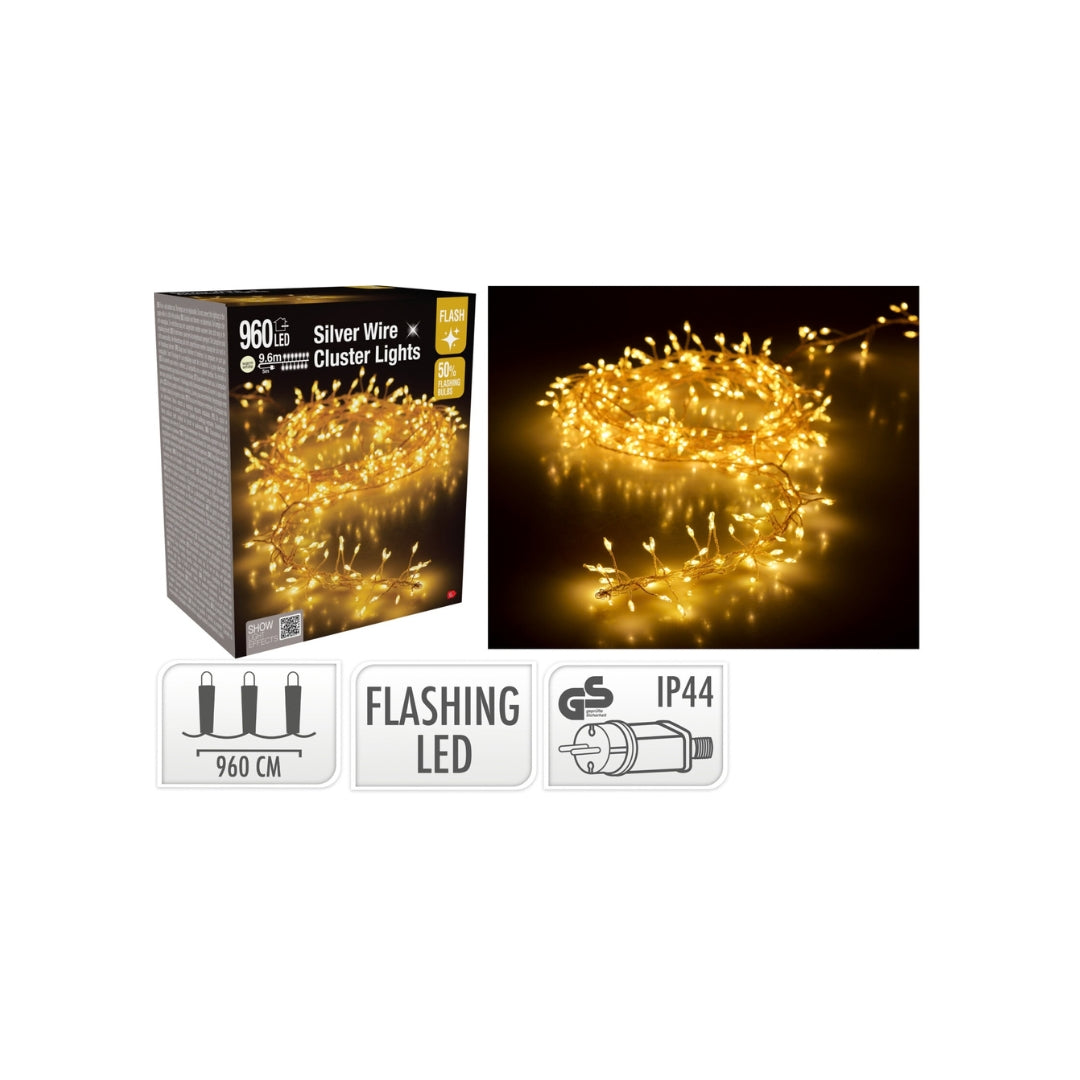 Ljósketa clusterlight flash 9,6m 960LED Heithvít