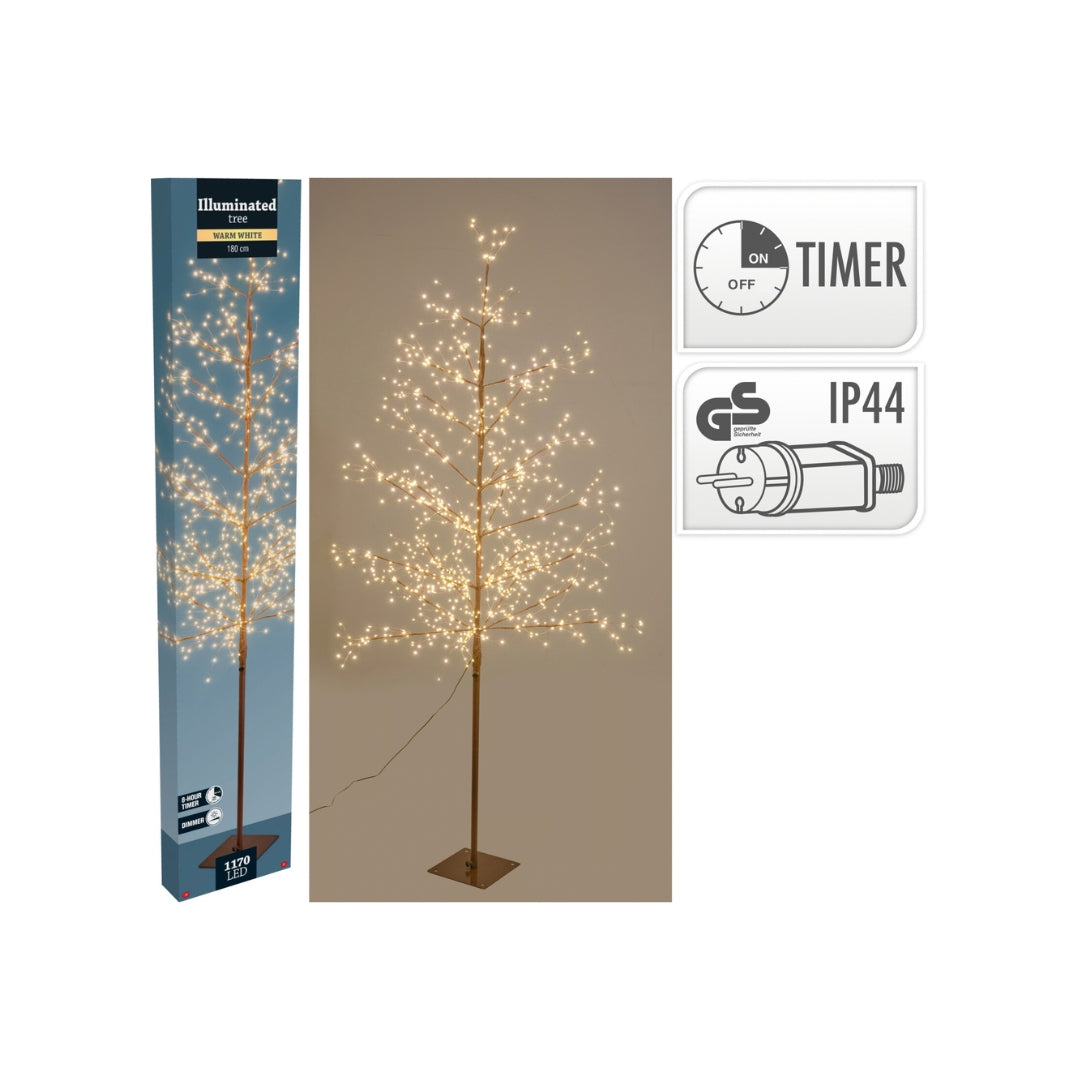 LEDtræ 180cm 1170perur timari kopar og heithvít