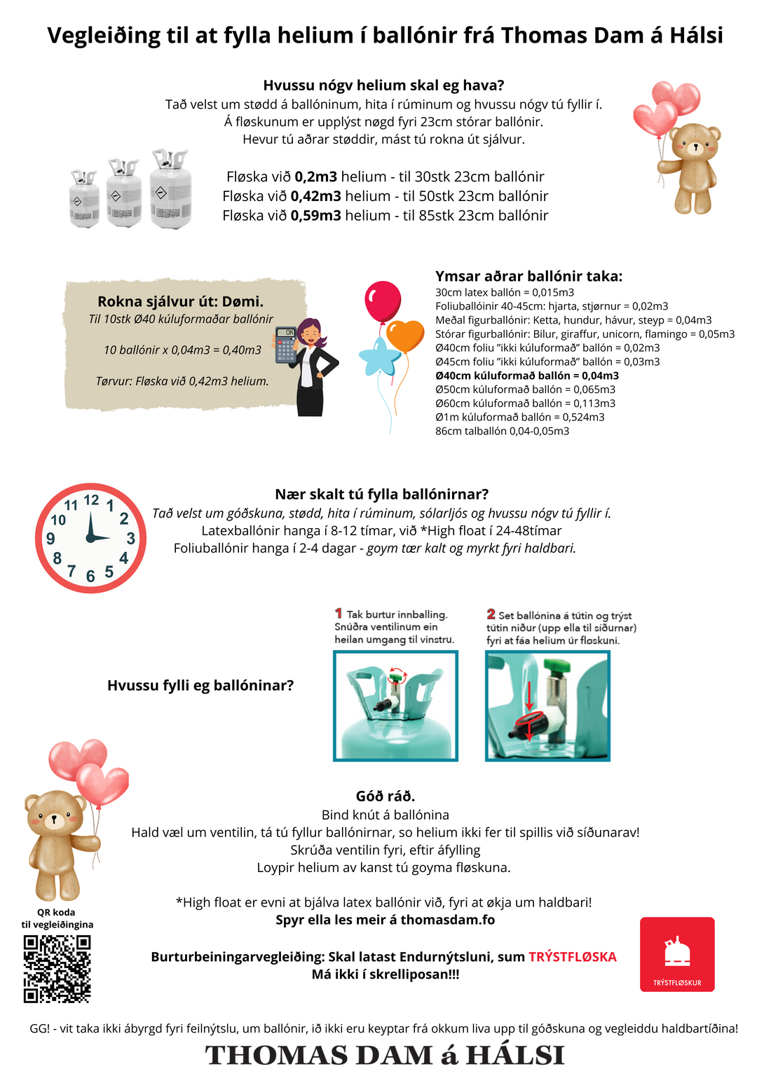 Heliumfløska lítil 0,2m3 pink