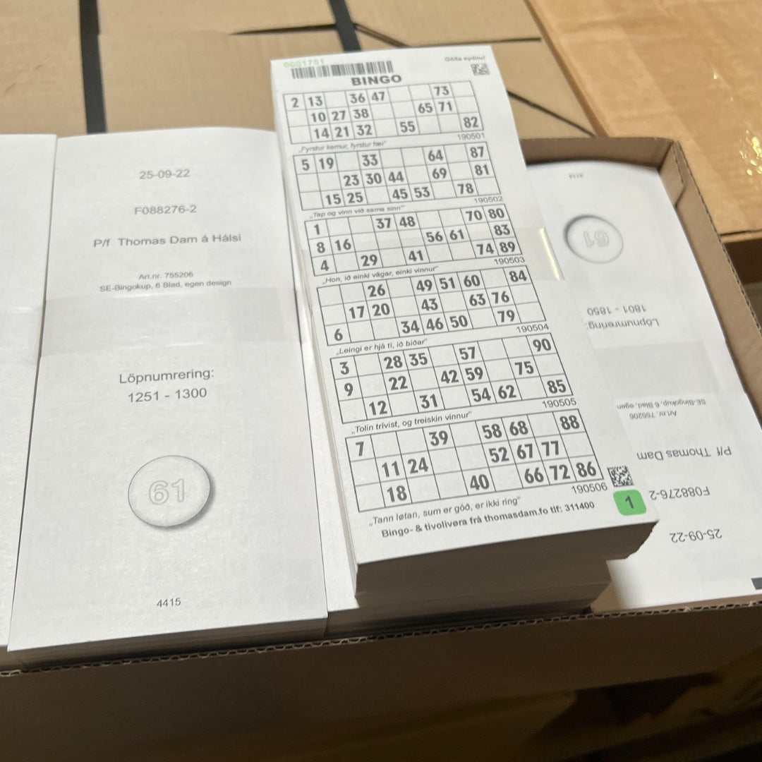 Bingohefti 6 plátur 6 síður 1000stk Papír