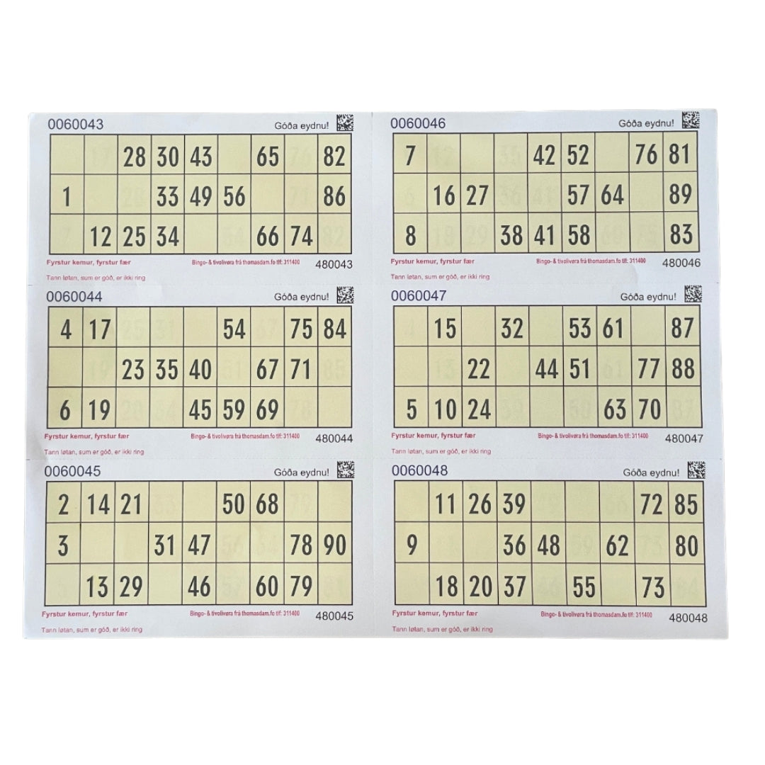 Bingoplátur 6x1 pláta perf.papír 500stk