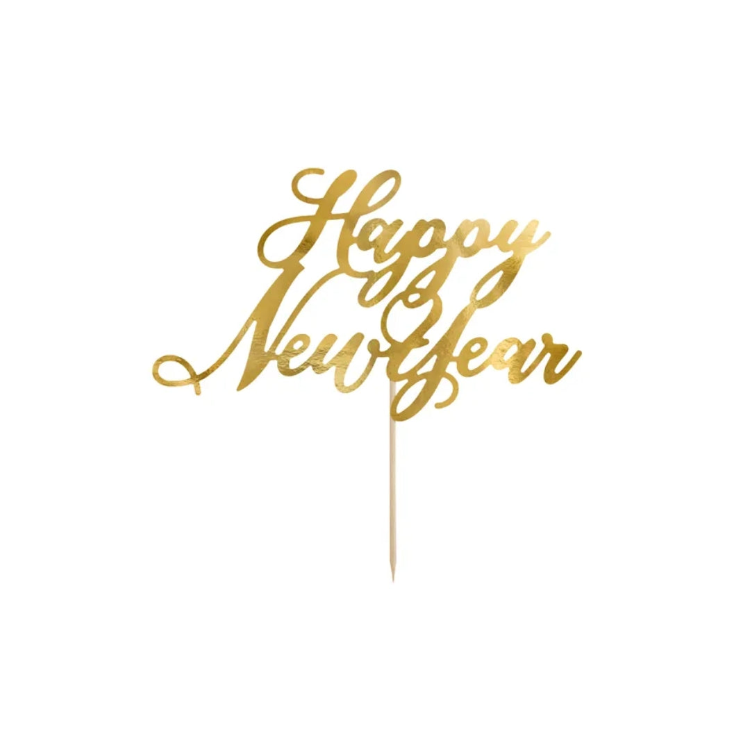 Partydeco Køkutoppur &quot;Happy New Year&quot; gull 24cm