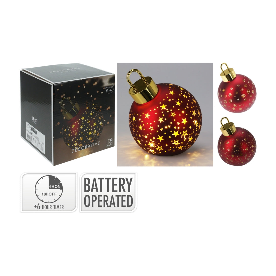 Jólakúla 15cm reyð v/LED