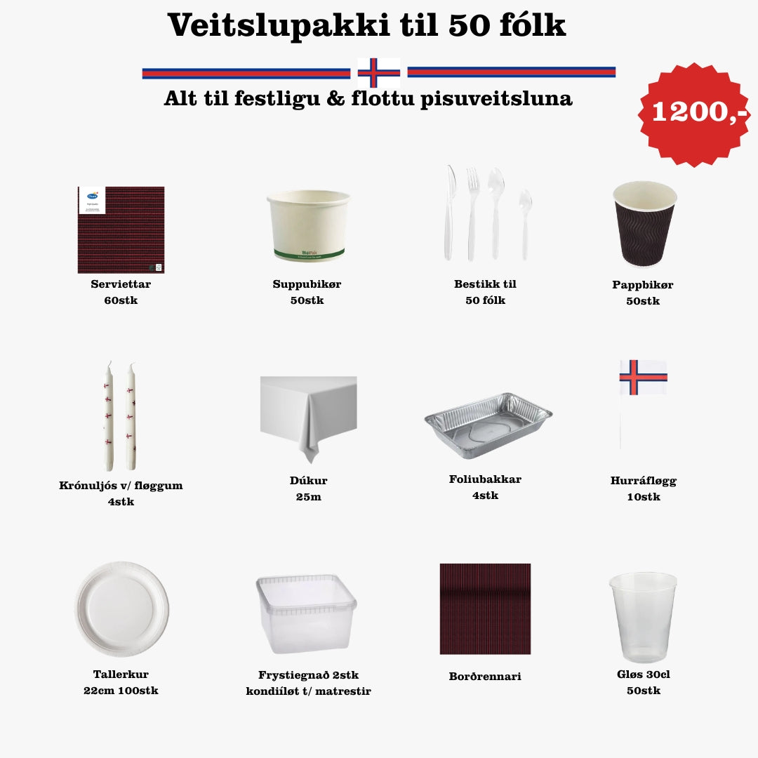 Veitslupakki til pisuveitsluna til 50 fólk reytt