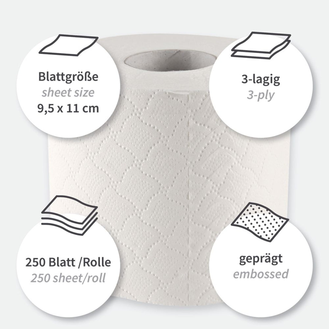 Vesipapír 3lag 250bløð 8rull 100% cellulosa FSC