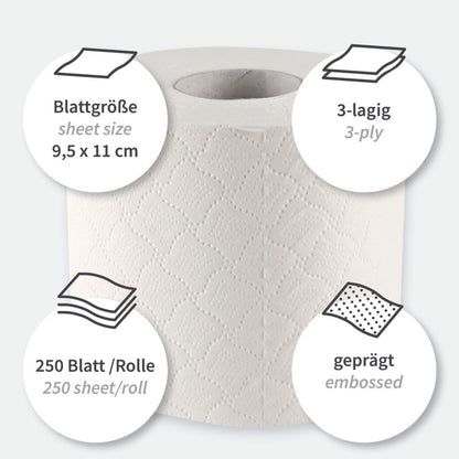 Vesipapír 3lag 250bløð 8rull 100% cellulosa FSC