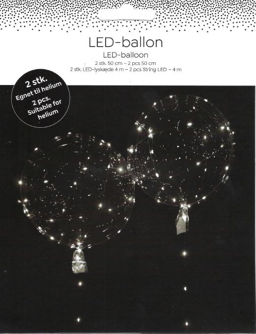 2 stk LED ballónir v/ljósketu ventili Ø50cm